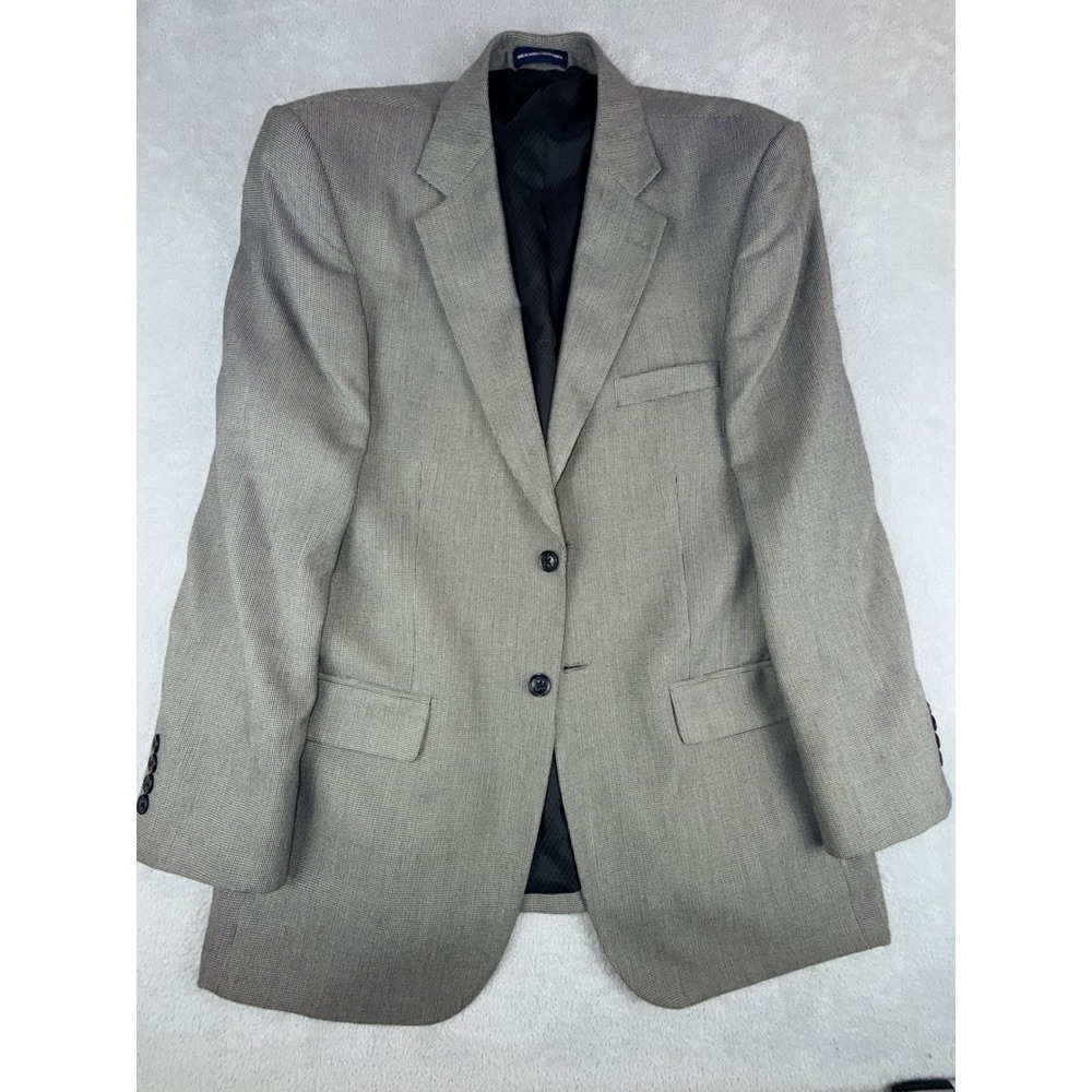 Stafford Essentials Mens 40 Regular Blazer Tan Black Houndstooth Sport Coat‎ 40R